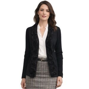 Red, Black Floral Appliqué Cardigan Sweater, Size L